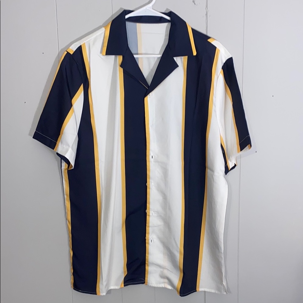 Blue and White Casual Button Down Shirt